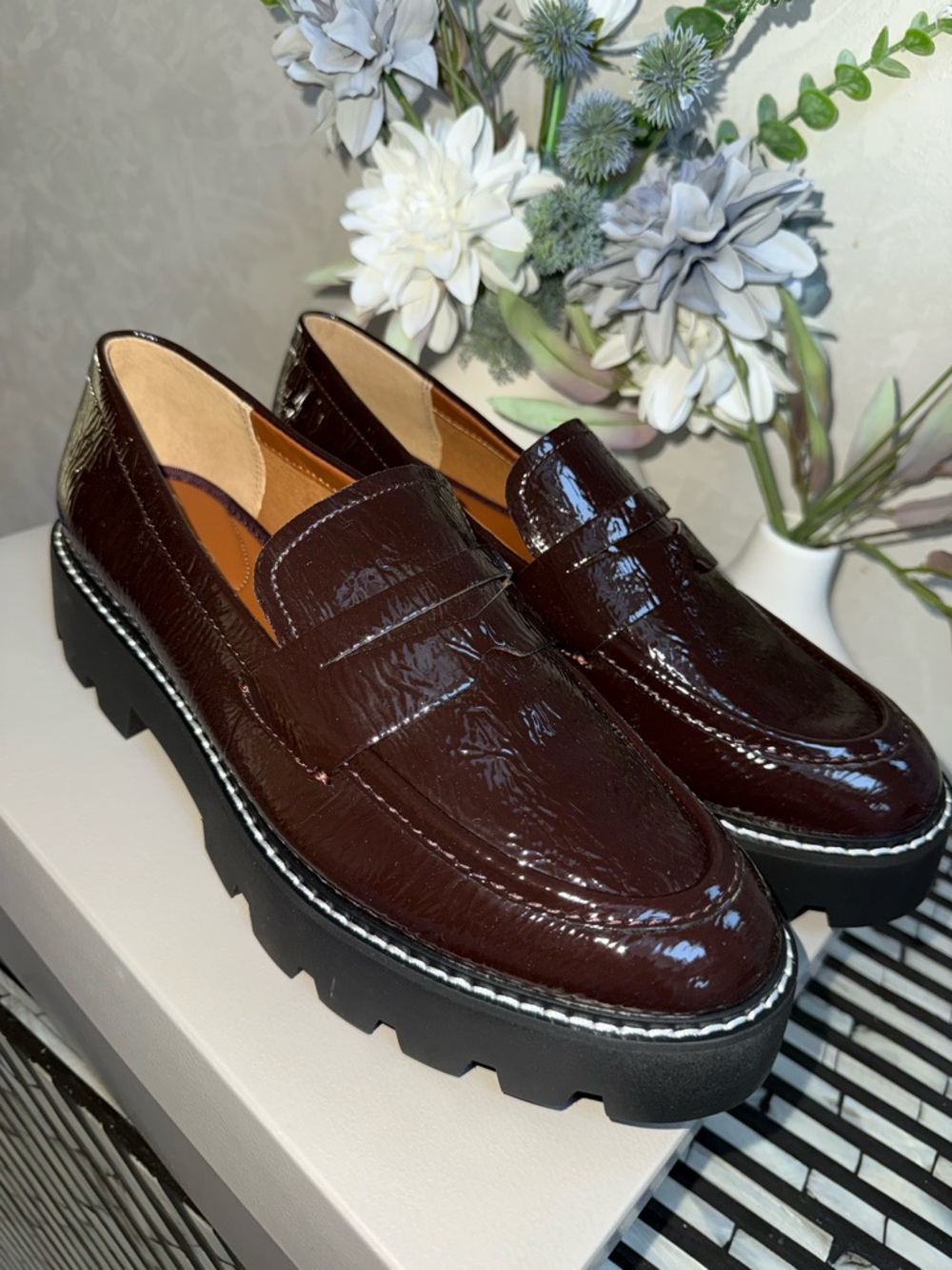Franco Sarto Women's Burgundy Patent Chunky Penny Loafers